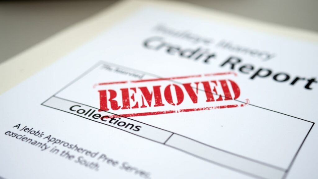 Credit report showing "REMOVED" stamp over collections entry