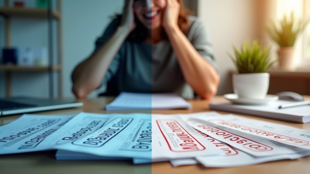 Before and after credit card statements showing reduced balances