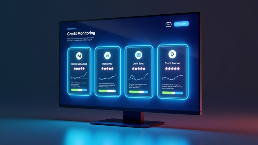 Dashboard showing multiple credit monitoring services with star ratings