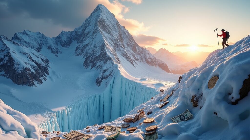 Mountain with avalanche path representing debt elimination strategy