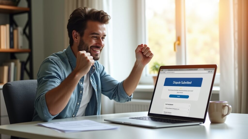 Person successfully disputing credit items using software on laptop