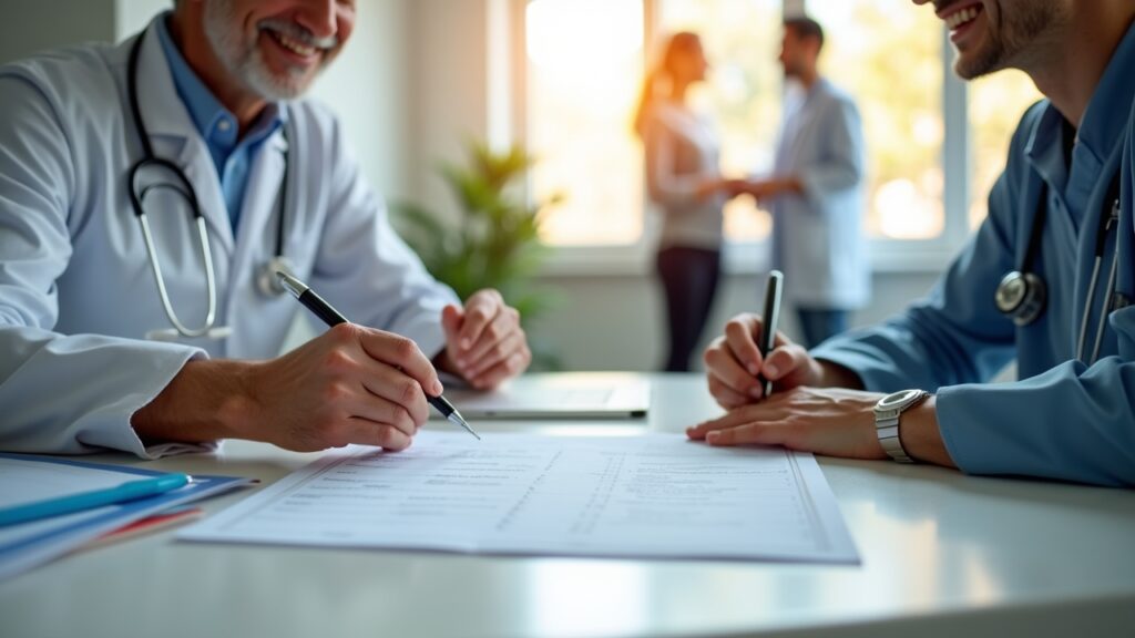 Hospital charity care application form being filled out