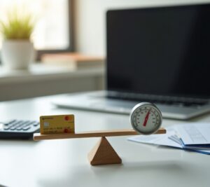 Person carefully planning balance transfer with credit score protection