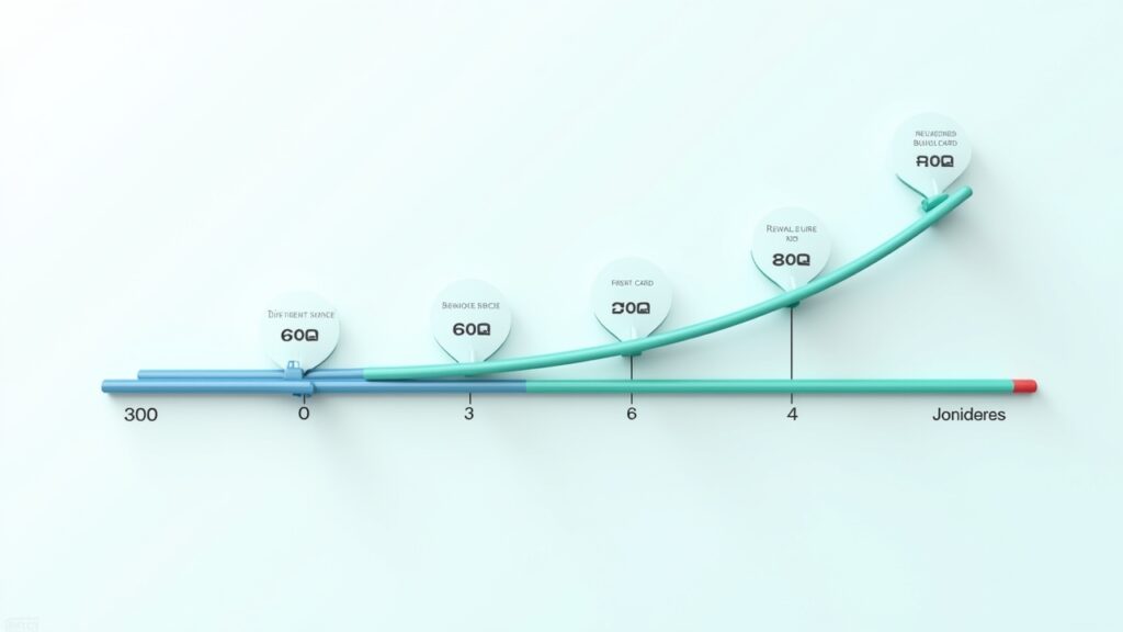 Timeline showing credit building progress for both card types