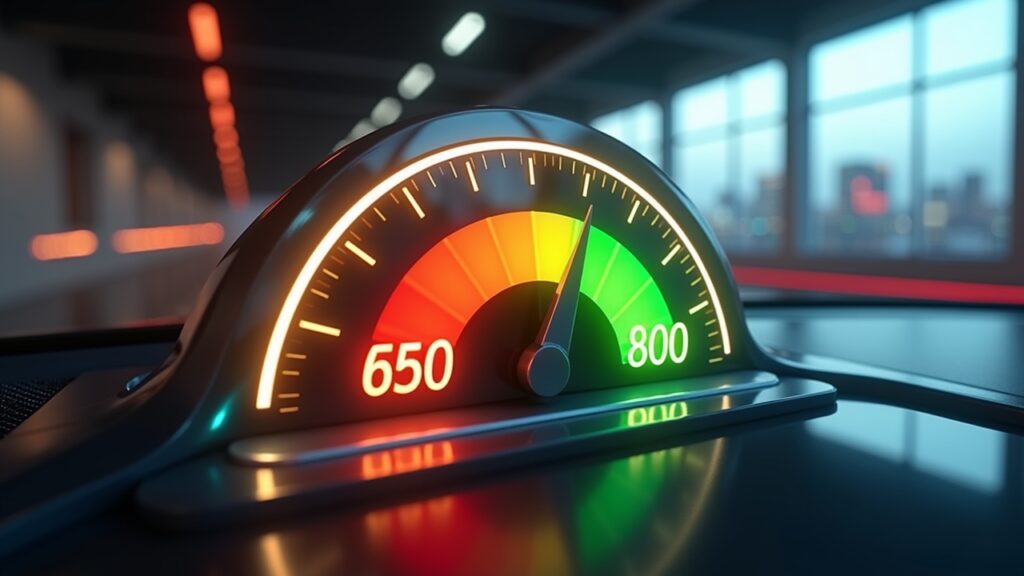 Credit score meter moving from fair to excellent