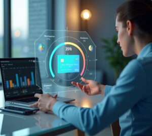 Credit card with percentage calculator showing 30% utilization