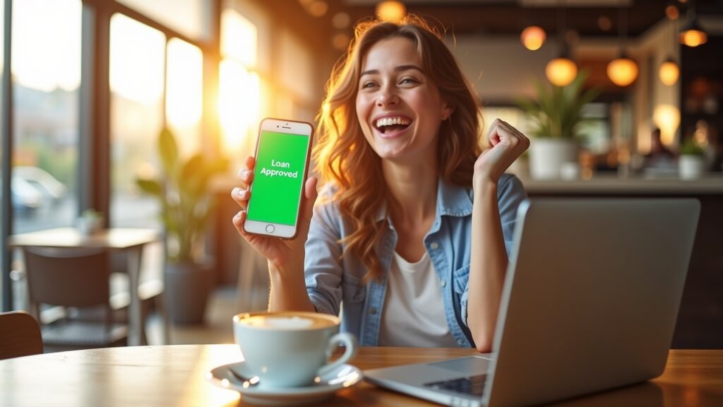 Happy person receiving quick loan approval on smartphone