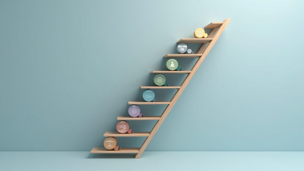 Step-by-step ladder showing debt elimination on tight budget