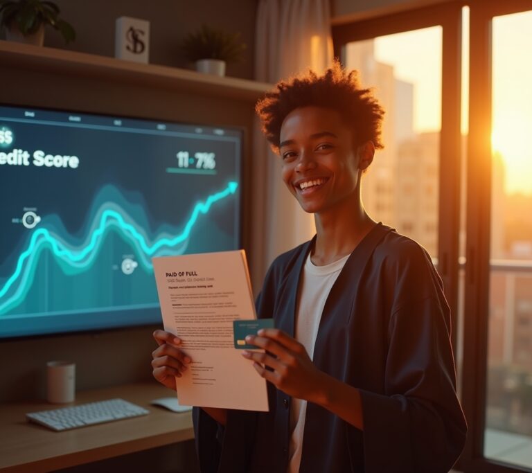 Graduate with diploma next to student loan payment and credit score