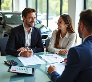 Car keys next to refinancing paperwork and calculator