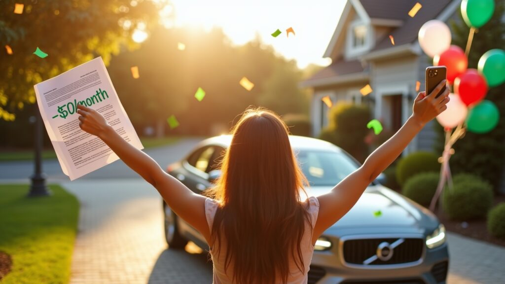 Person celebrating lower car payment