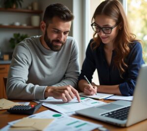 Couple working together on debt elimination plan