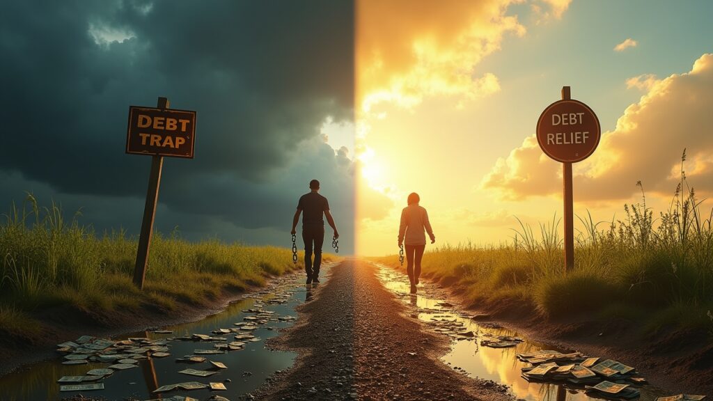 Two paths showing different debt relief outcomes