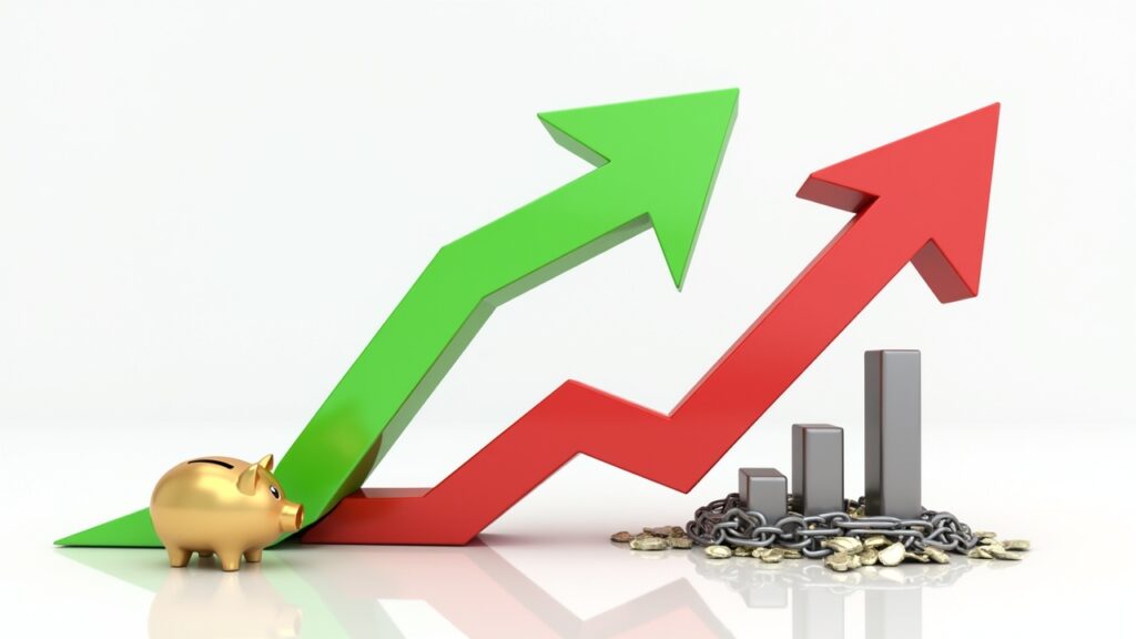 Two arrows pointing to emergency savings and debt elimination