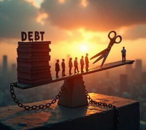 Government building with debt forgiveness program documents